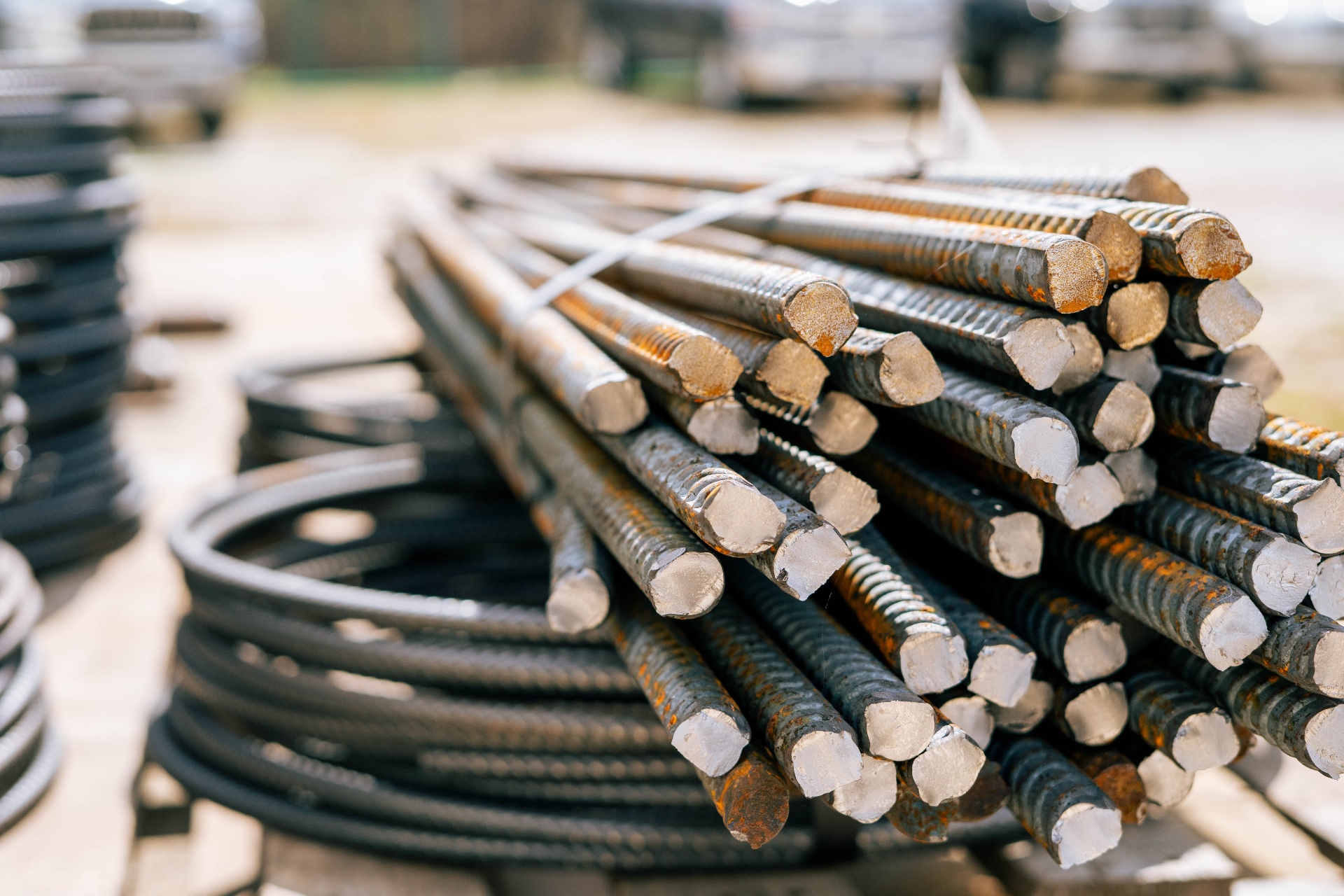 Close-up of bundled rebar ready for the jobsite